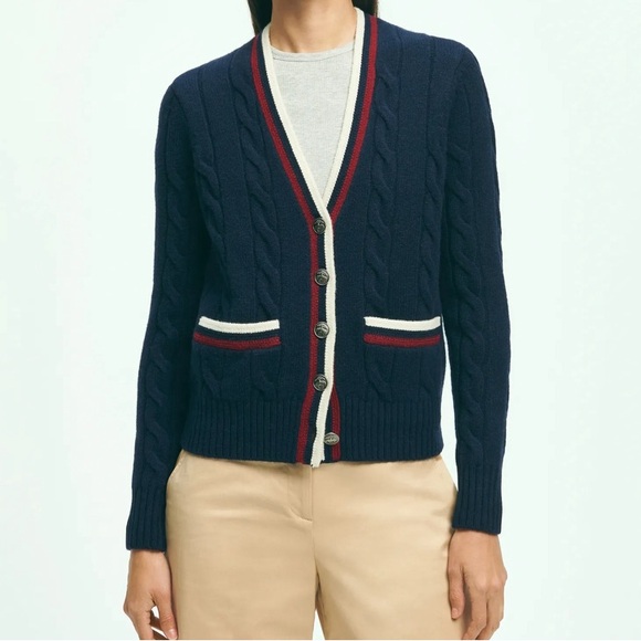 Brooks Brothers Merino Wool Cashmere Tennis Cardigan Fleece